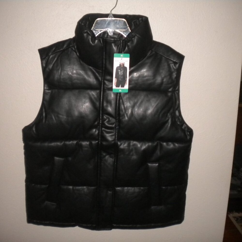 Marc New York Women's Size XL Black Faux Leather Winter Puffer Vest NWT - Picture 2 of 6